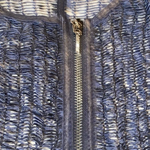 Per Se by Carlisle navy leather open mesh zip front cardigan poncho NWOT